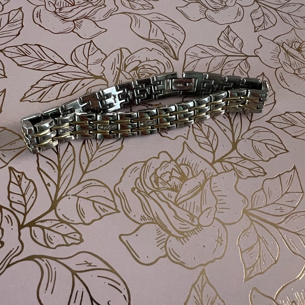 Gold and silver toned link bracelet - unisex